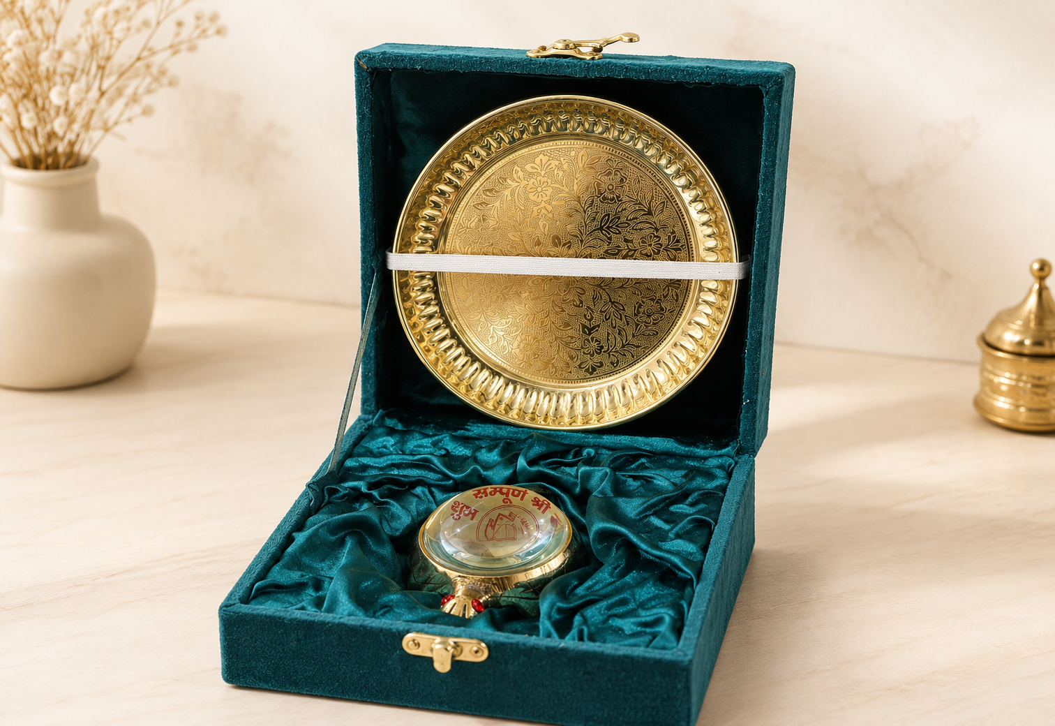 Shri Yantra Tortoise Set with Decorative Brass Plate & Premium Gift Box | Vastu Kachhua for Home, Office, Pooja Room,ection