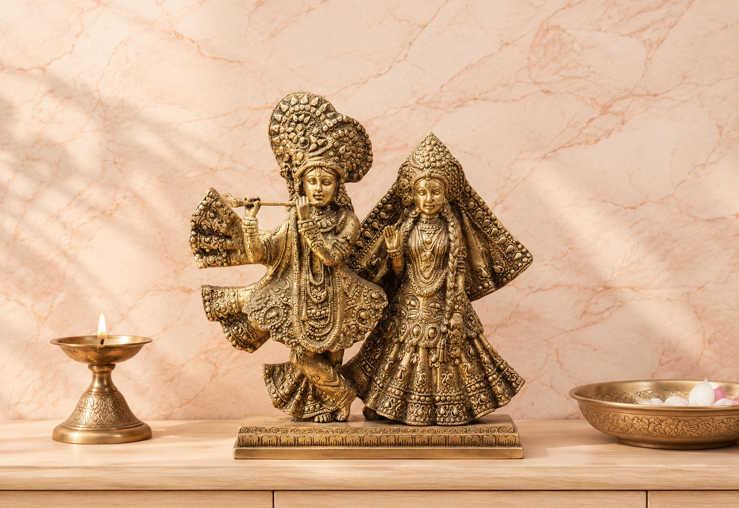 Premium Brass Radha Krishna Idol for Home Mandir, Décor & Gifting